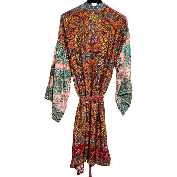 India Silky Ornate Block Print Kimono Robe Jacket Dress