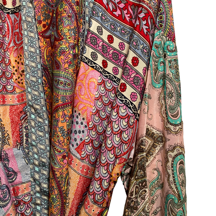 India Silky Ornate Block Print Kimono Robe Jacket Dress