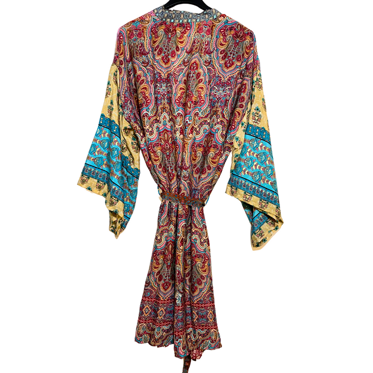 India Silky Ornate Block Print Kimono Robe Jacket Dress