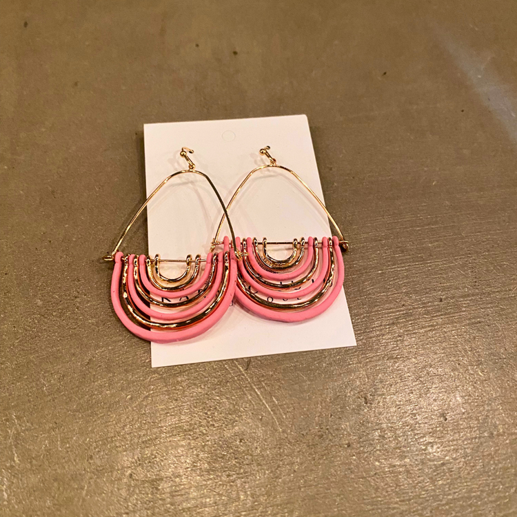 Half Moon Gold and Colored Wire Dangle Earrings