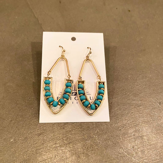 Beaded Framed in Gold Dangle Fashion Earrings