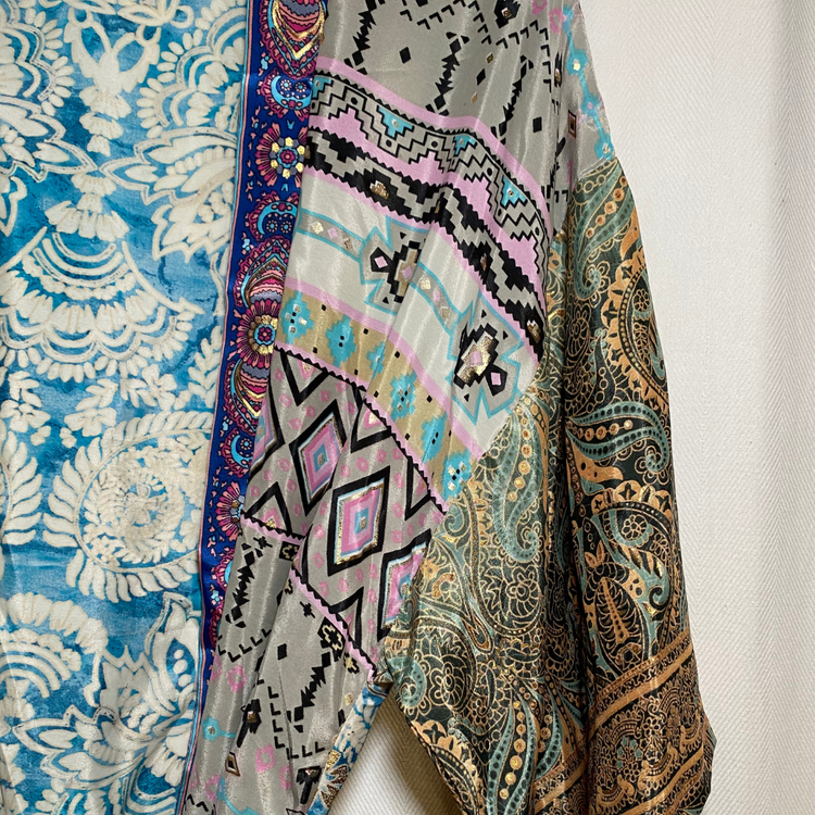 India Silky Ornate Block Print Kimono Robe Jacket Dress