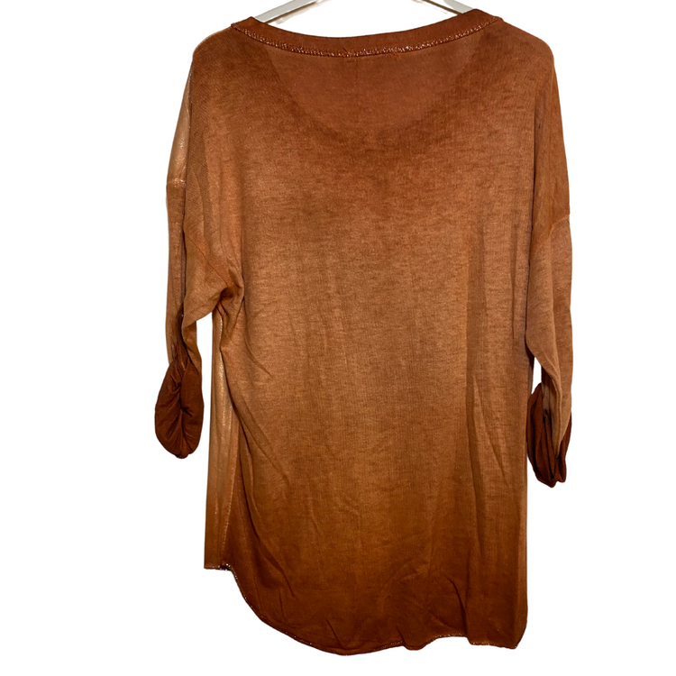 Italian Shimmer Long Sleeve Metallic Knit Scoop Neck Top with Faux Sequin Pocket