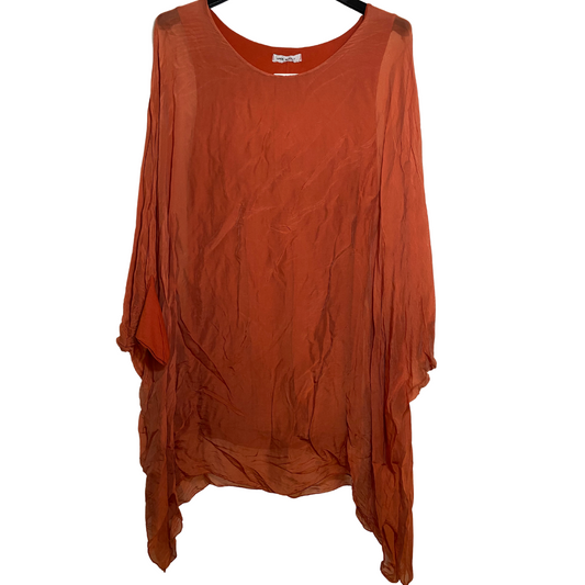 Rust Orange Silk Italian Flowy Top Dress with 3/4 Sleeves