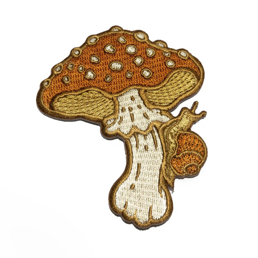 Mushroom and Snail Embroidered Iron On Patch