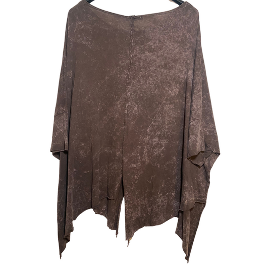 Italian Cotton Brown Mineral Washed Asymmetrical Loose Pull Over Top