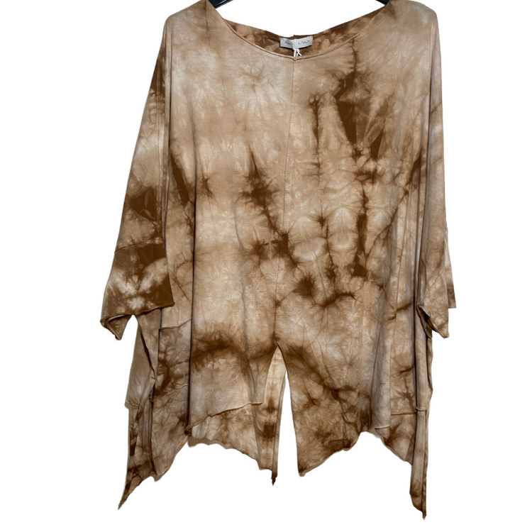 Italian Cotton Brown or Gray Tie Dye Asymmetrical Loose Pull Over Top