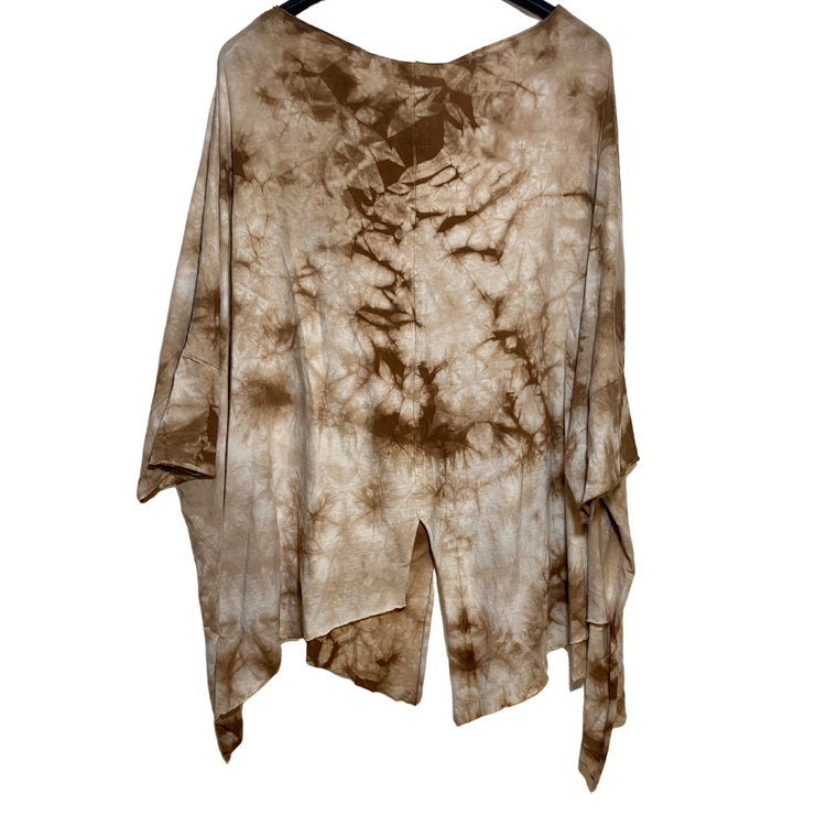 Italian Cotton Brown or Gray Tie Dye Asymmetrical Loose Pull Over Top