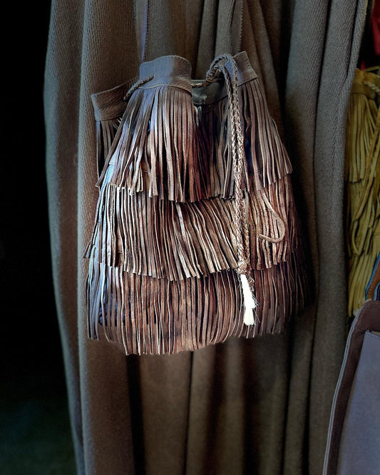 Native American Inspired Cream Leather w/ Fringe Shoulder/Crossbody Purse