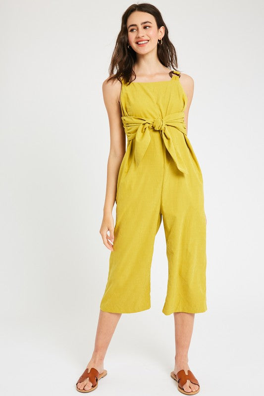 Suede Textured Waist Tie Jumpsuit