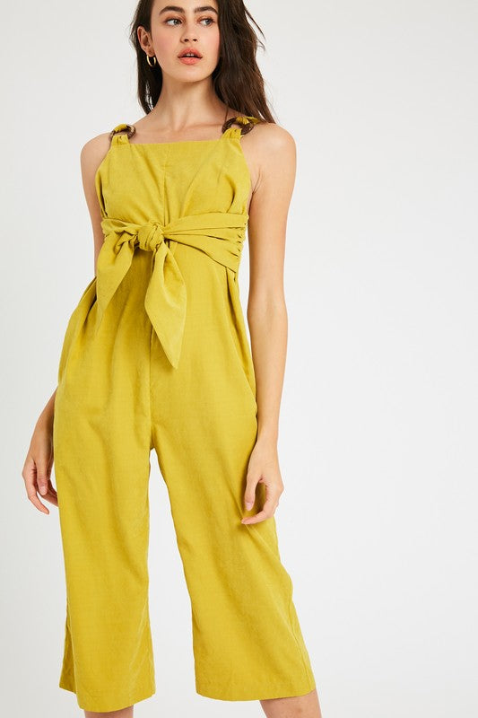 Suede Textured Waist Tie Jumpsuit