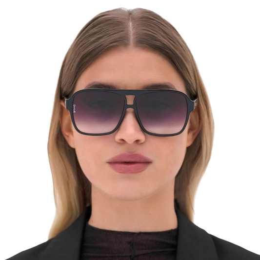 Otra Alix Oversized Black Aviator Sunglasses with Gradient Fade Smoke Lens