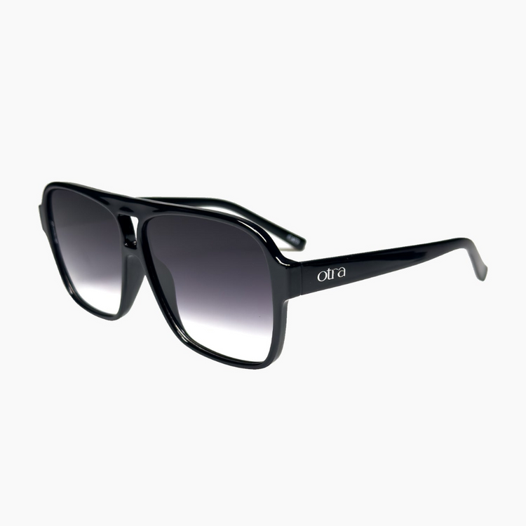 Otra Alix Oversized Black Aviator Sunglasses with Gradient Fade Smoke Lens