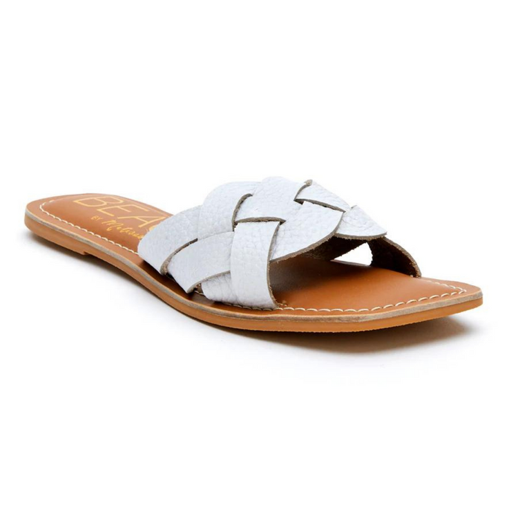 White Woven One-Band Style Tumbled Leather Sandal