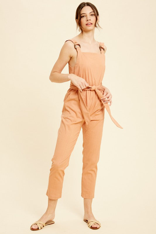 Textured Stretch Cotton O-ring Jumpsuit