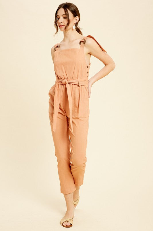 Textured Stretch Cotton O-ring Jumpsuit