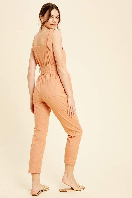 Textured Stretch Cotton O-ring Jumpsuit