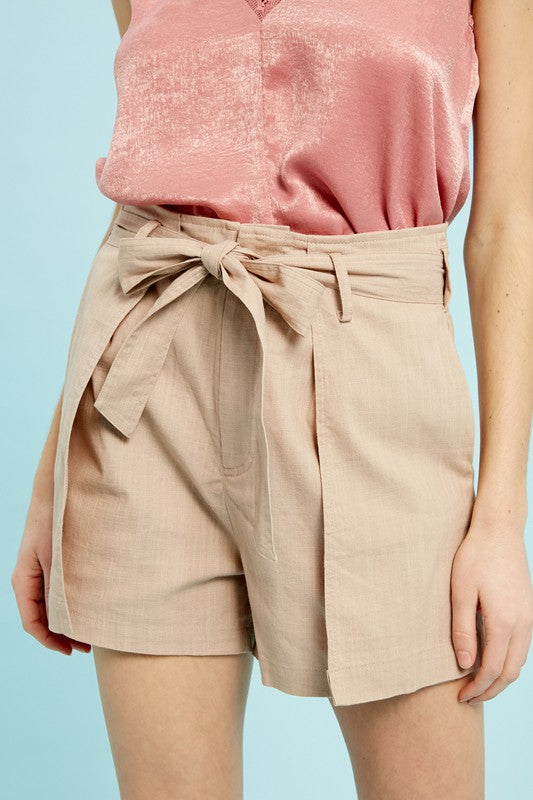 Linen Textured Layered Tie Waist Shorts