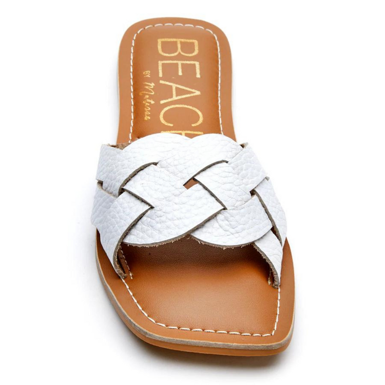 White Woven One-Band Style Tumbled Leather Sandal