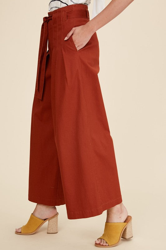 Textured Paper Bag Waist Wide Leg Pants