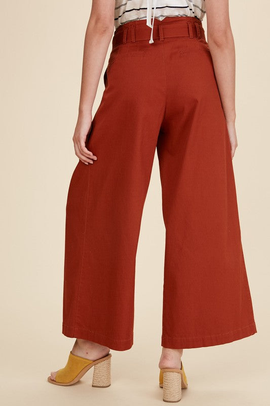 Textured Paper Bag Waist Wide Leg Pants