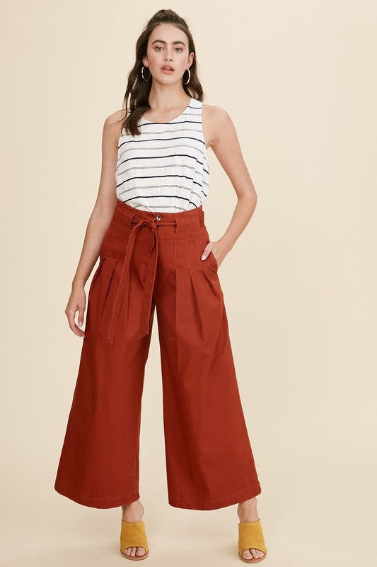 Textured Paper Bag Waist Wide Leg Pants