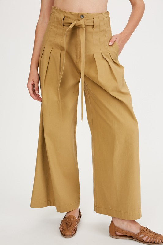 Textured Paper Bag Waist Wide Leg Pants