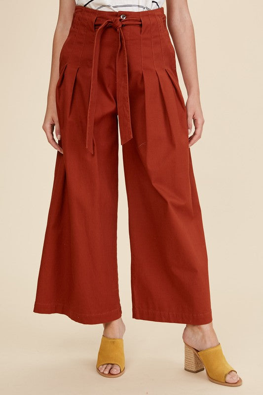 Textured Paper Bag Waist Wide Leg Pants