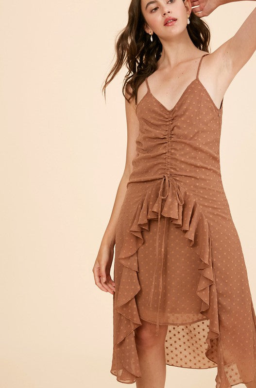 Textured Chiffon Ruched Ruffle Layered Dress