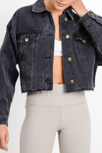 Raw And Ribbed Crop Denim Jacket