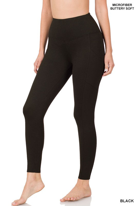 Black or Dark Olive Green Ultra Buttery Soft Leggings with Leg Pockets