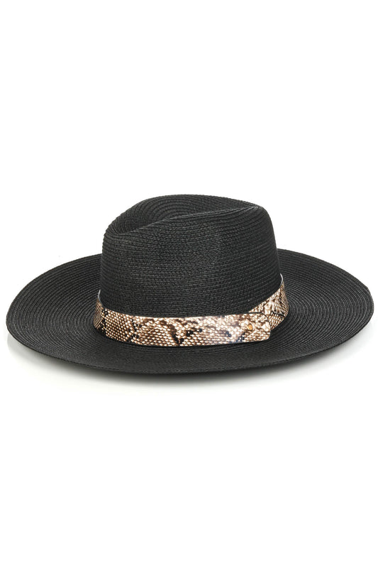 Straw Hat With Faux Snakeskin Band