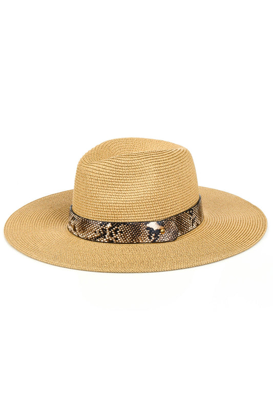 Straw Hat With Faux Snakeskin Band