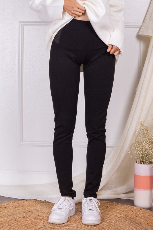 High Waisted Ponte Leggings With Seam Detail