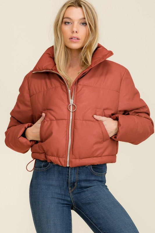 Faux Leather Puffer Jacket