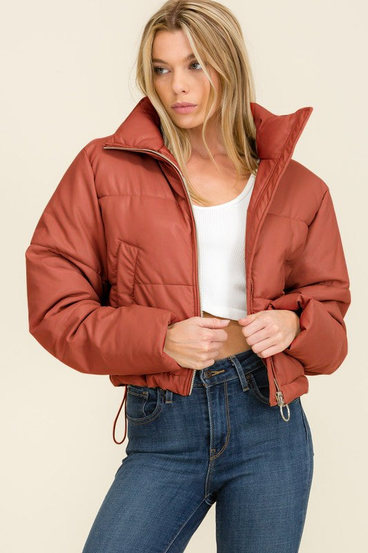 Faux Leather Puffer Jacket