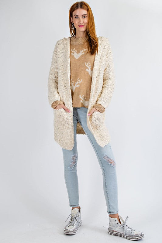 Knit Sweater Hoodie Open Front Cardigan