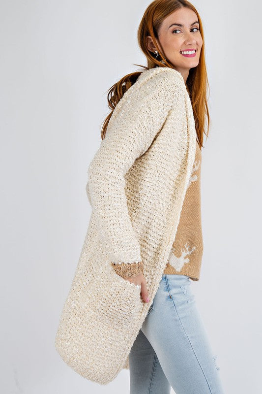 Knit Sweater Hoodie Open Front Cardigan