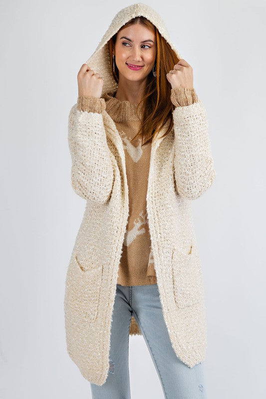 Knit Sweater Hoodie Open Front Cardigan