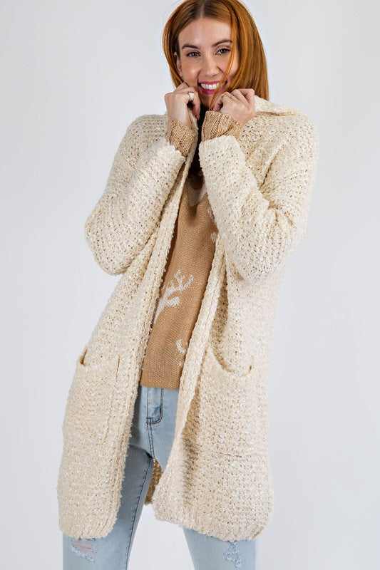 Knit Sweater Hoodie Open Front Cardigan