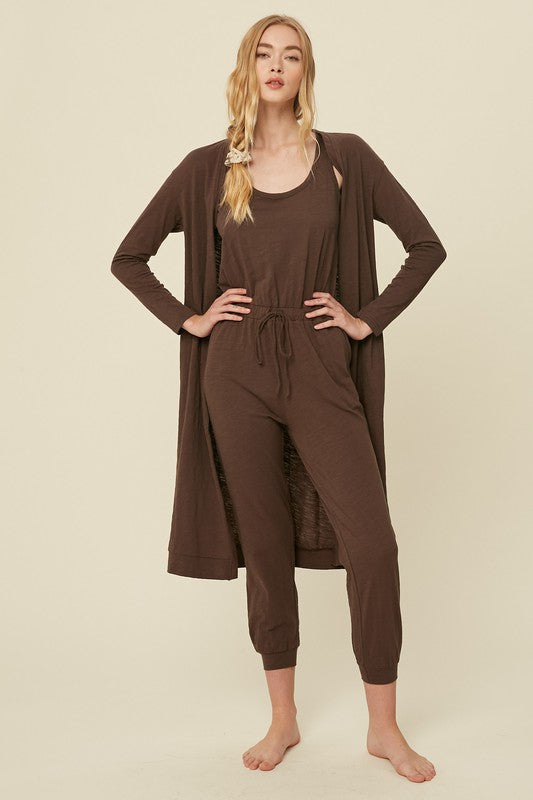 Textured Jumpsuit And Long Cardigan Knit Sets