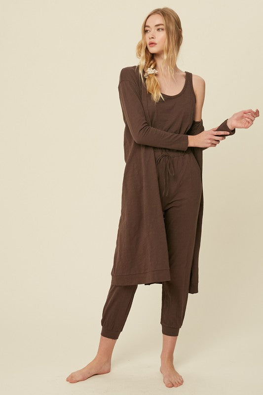 Textured Jumpsuit And Long Cardigan Knit Sets