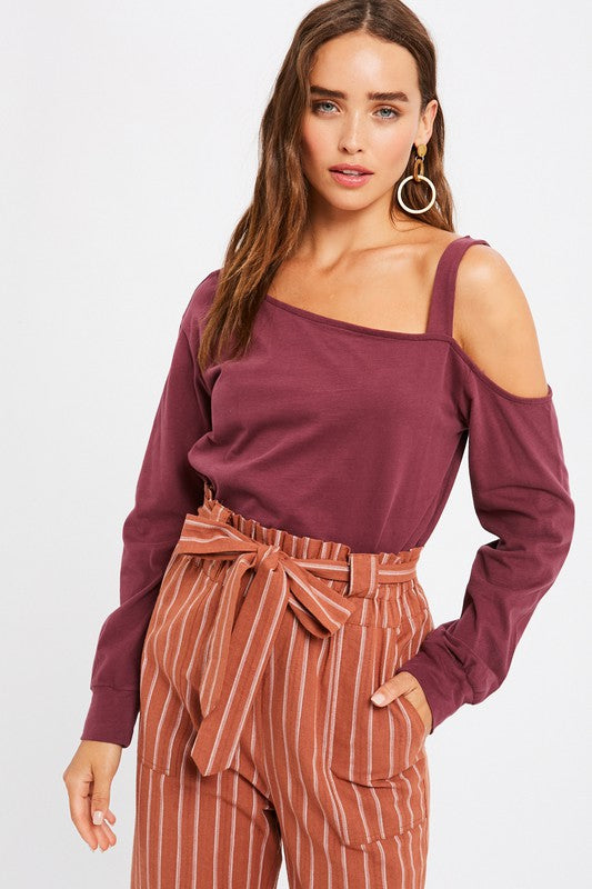 Solid Cotton Knitted One Shoulder Top