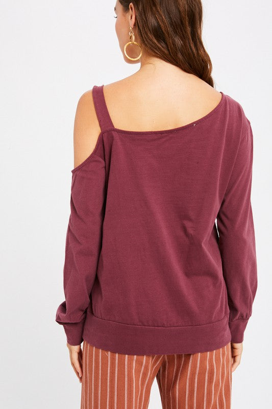 Solid Cotton Knitted One Shoulder Top