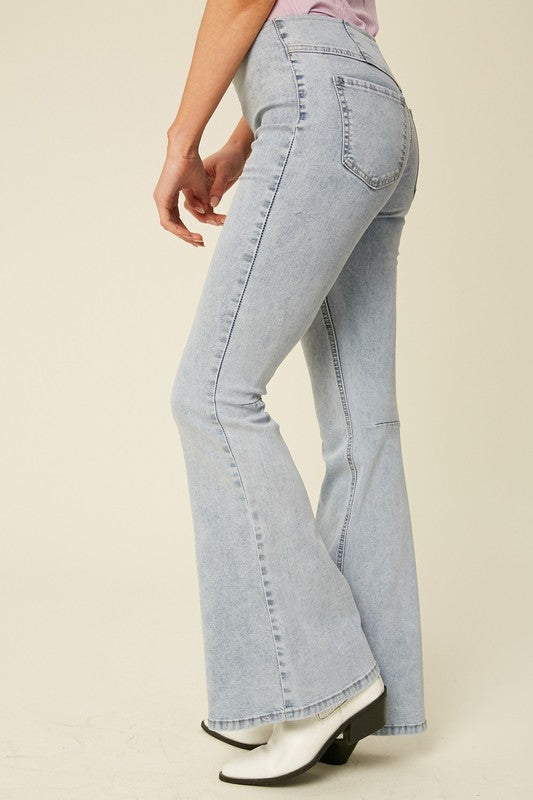 Stretch High Rise Flare Denim Pants