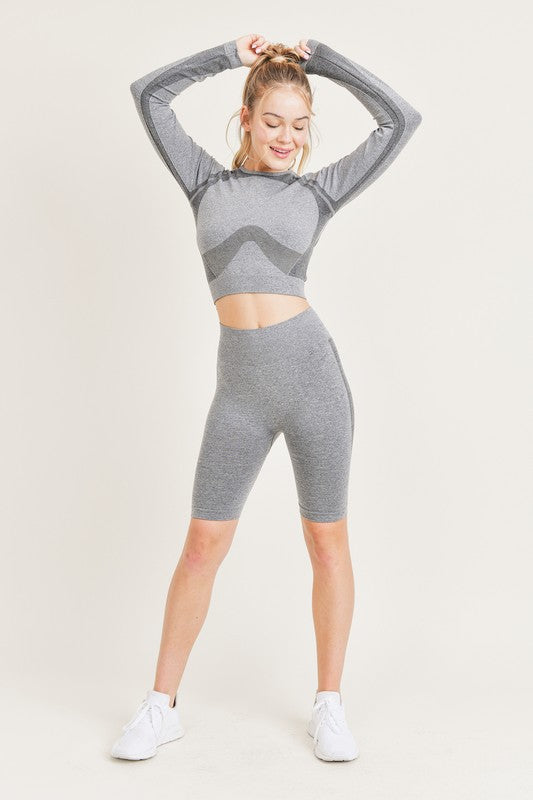 Flex Seamless Long Sleeve Crop Top & Biker Short