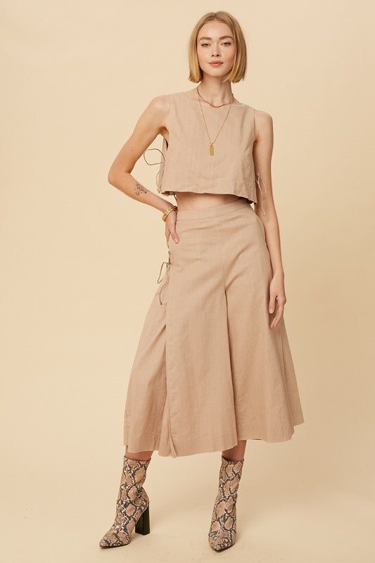 Stretch Linen Sleeveless Top and Palazzo Pant Set