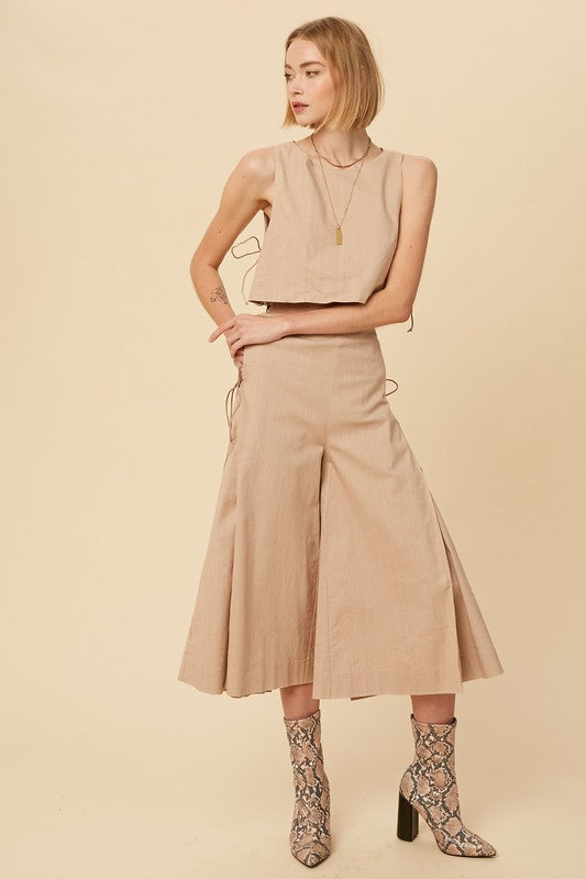 Stretch Linen Sleeveless Top and Palazzo Pant Set