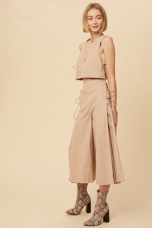 Stretch Linen Sleeveless Top and Palazzo Pant Set