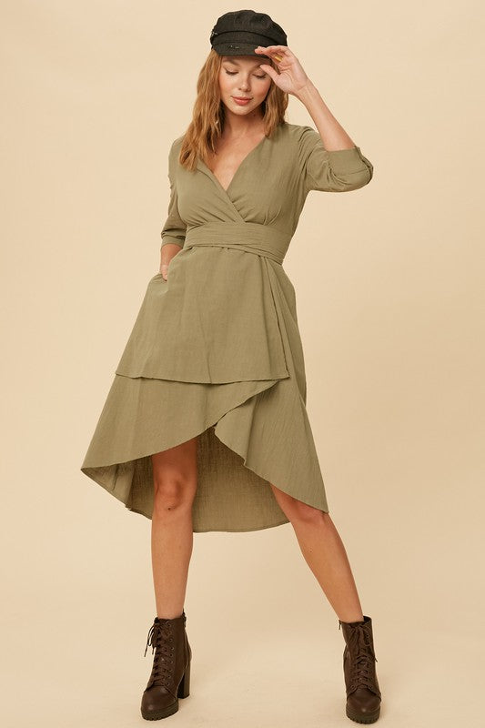 Textured V-neck Wrap Dress